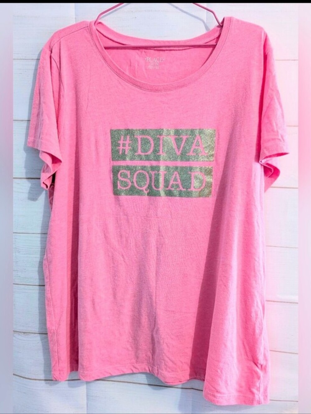 Place Barbie Pink Crewneck Tee Gold Sparkle #DIVA SQUAD Logo Size XXL